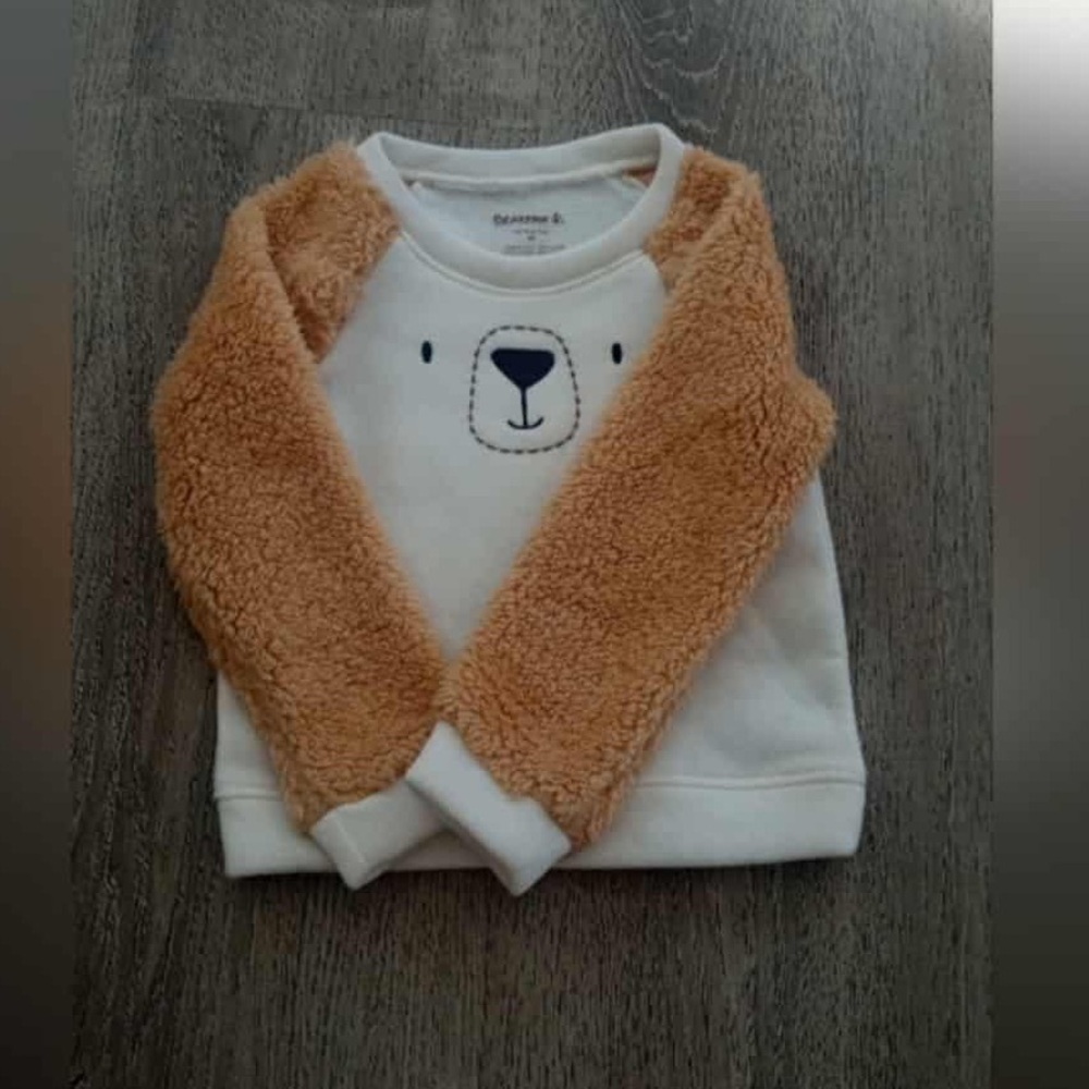 BearPaw Kids Sweatshirt with Bear Face - White and Tan